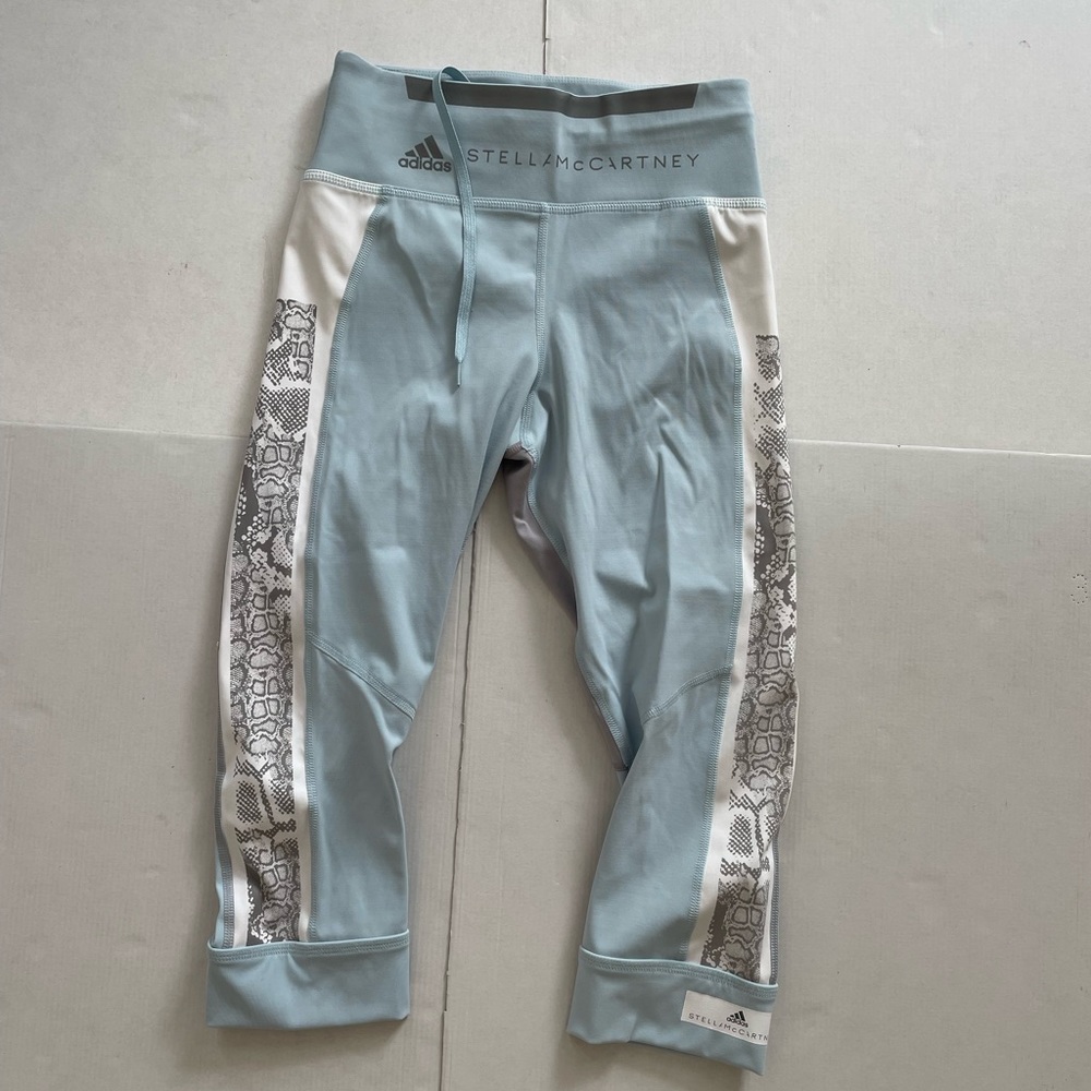Adidas by Stella McCartney Blue with Snake Skin Pattern Cropped Leggings, XS